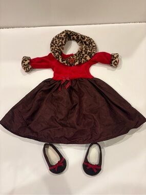American Girl Chocolate Cherry Doll Dress and  Shoes